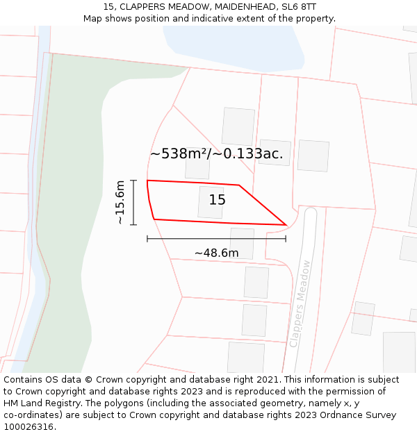 15, CLAPPERS MEADOW, MAIDENHEAD, SL6 8TT: Plot and title map