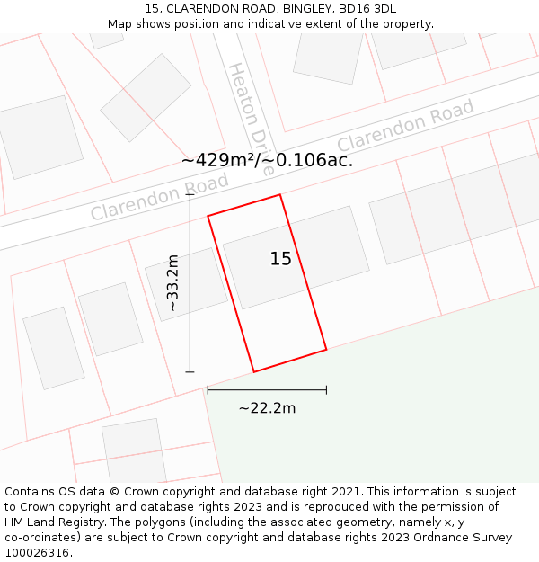 15, CLARENDON ROAD, BINGLEY, BD16 3DL: Plot and title map