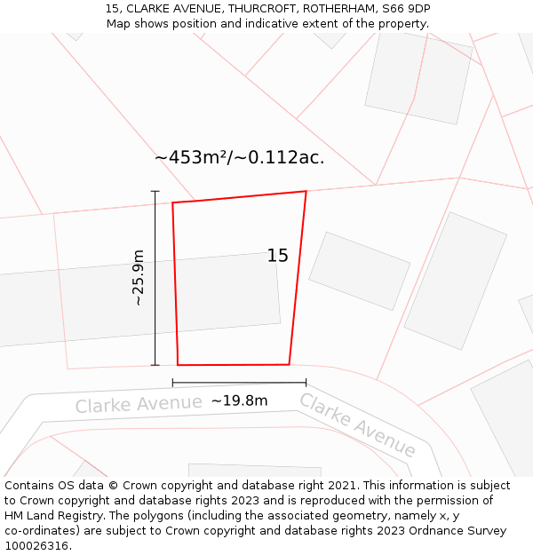 15, CLARKE AVENUE, THURCROFT, ROTHERHAM, S66 9DP: Plot and title map