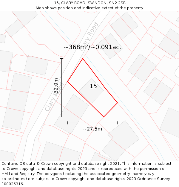 15, CLARY ROAD, SWINDON, SN2 2SR: Plot and title map