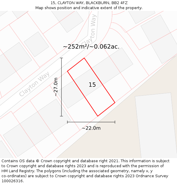 15, CLAYTON WAY, BLACKBURN, BB2 4FZ: Plot and title map