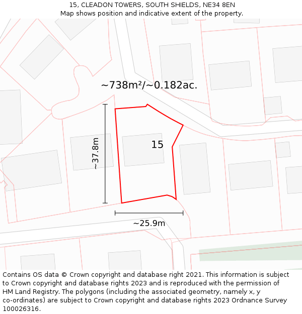 15, CLEADON TOWERS, SOUTH SHIELDS, NE34 8EN: Plot and title map