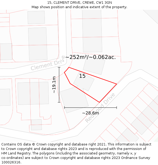 15, CLEMENT DRIVE, CREWE, CW1 3GN: Plot and title map