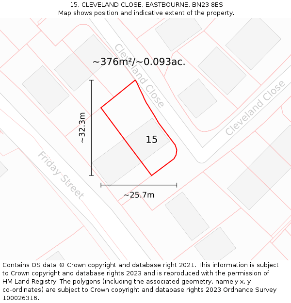 15, CLEVELAND CLOSE, EASTBOURNE, BN23 8ES: Plot and title map