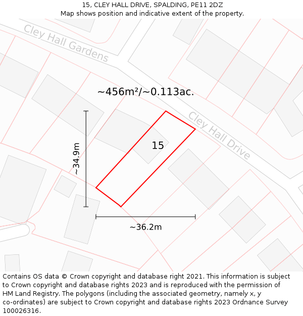 15, CLEY HALL DRIVE, SPALDING, PE11 2DZ: Plot and title map