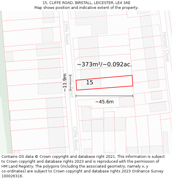 15, CLIFFE ROAD, BIRSTALL, LEICESTER, LE4 3AE: Plot and title map