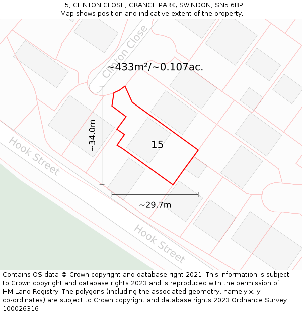 15, CLINTON CLOSE, GRANGE PARK, SWINDON, SN5 6BP: Plot and title map