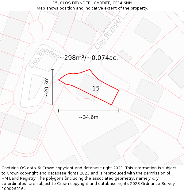 15, CLOS BRYNDERI, CARDIFF, CF14 6NN: Plot and title map