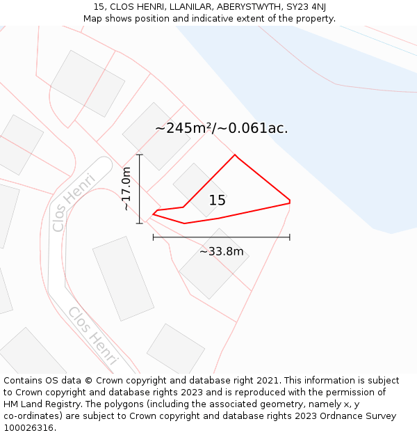 15, CLOS HENRI, LLANILAR, ABERYSTWYTH, SY23 4NJ: Plot and title map