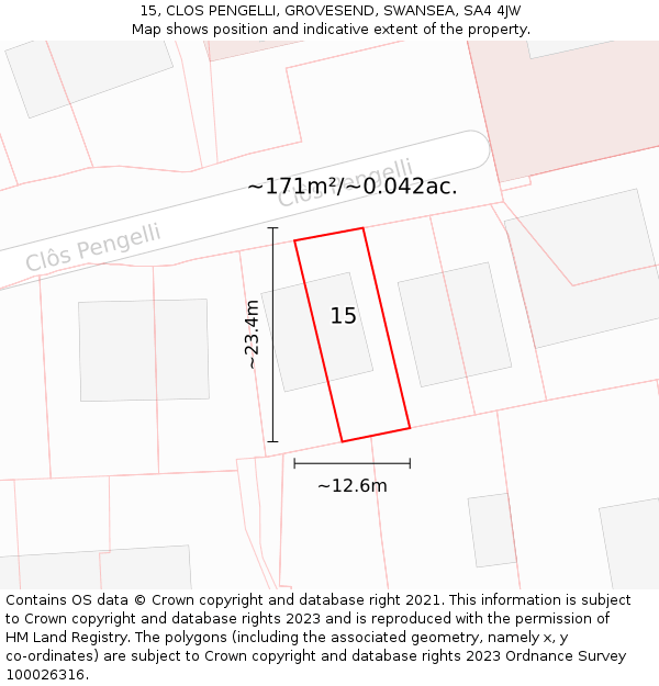 15, CLOS PENGELLI, GROVESEND, SWANSEA, SA4 4JW: Plot and title map