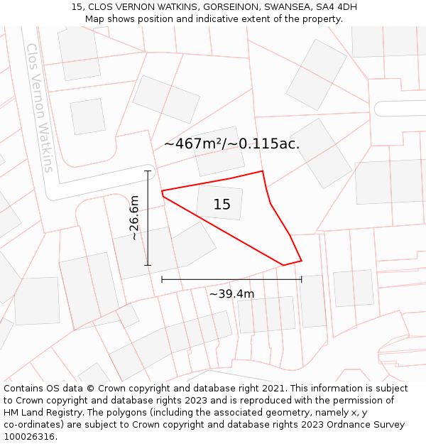 15, CLOS VERNON WATKINS, GORSEINON, SWANSEA, SA4 4DH: Plot and title map
