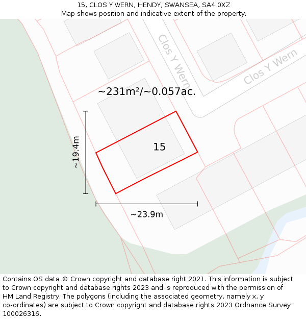 15, CLOS Y WERN, HENDY, SWANSEA, SA4 0XZ: Plot and title map