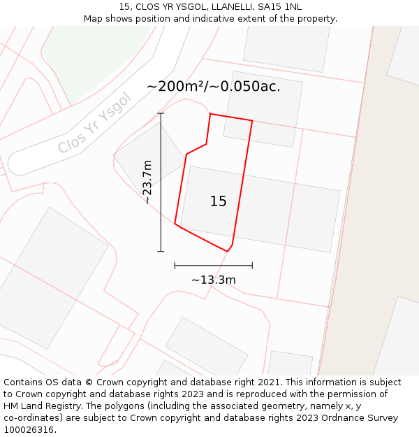 15, CLOS YR YSGOL, LLANELLI, SA15 1NL: Plot and title map
