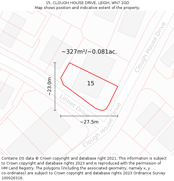 15, CLOUGH HOUSE DRIVE, LEIGH, WN7 2GD: Plot and title map