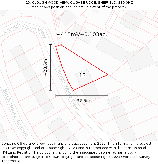 15, CLOUGH WOOD VIEW, OUGHTIBRIDGE, SHEFFIELD, S35 0HZ: Plot and title map