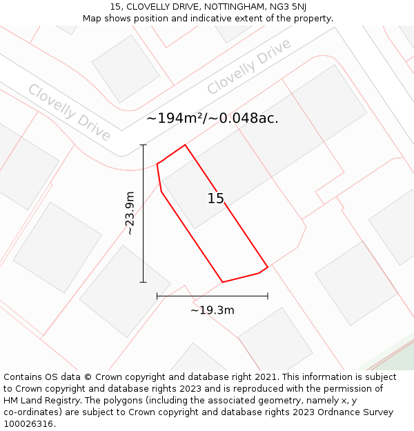 15, CLOVELLY DRIVE, NOTTINGHAM, NG3 5NJ: Plot and title map