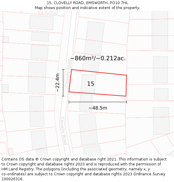 15, CLOVELLY ROAD, EMSWORTH, PO10 7HL: Plot and title map