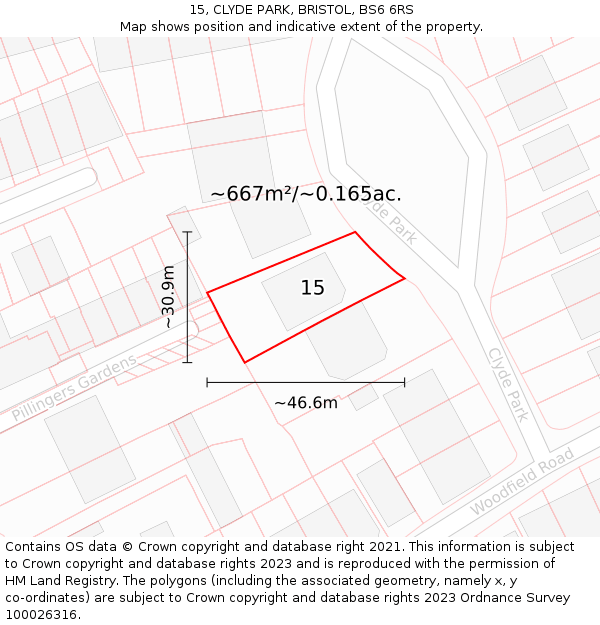 15, CLYDE PARK, BRISTOL, BS6 6RS: Plot and title map