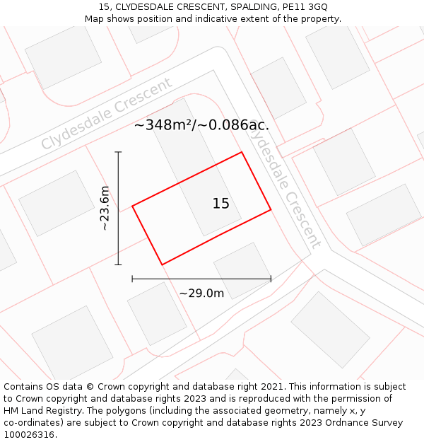 15, CLYDESDALE CRESCENT, SPALDING, PE11 3GQ: Plot and title map