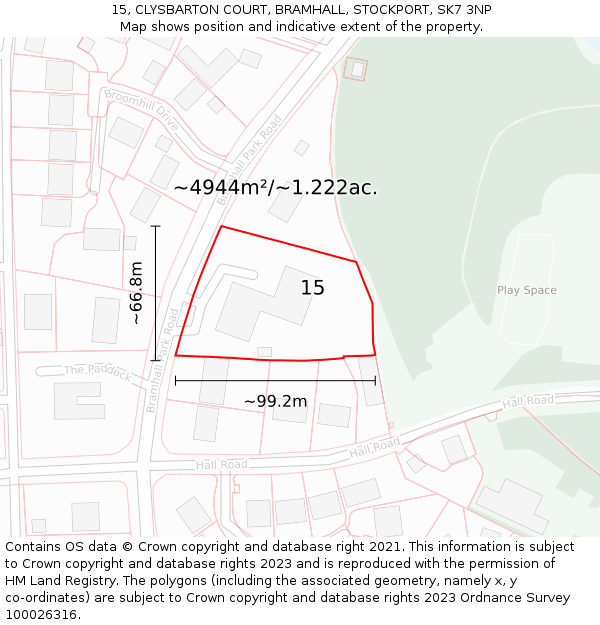 15, CLYSBARTON COURT, BRAMHALL, STOCKPORT, SK7 3NP: Plot and title map