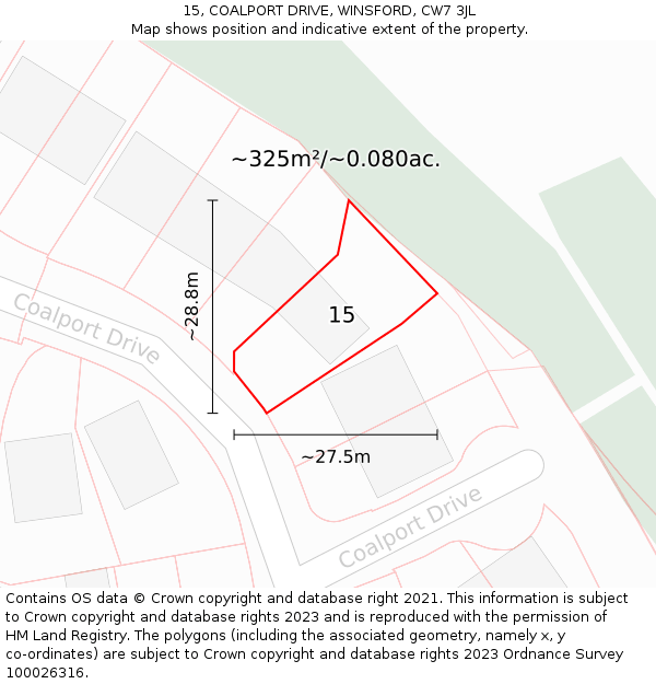 15, COALPORT DRIVE, WINSFORD, CW7 3JL: Plot and title map