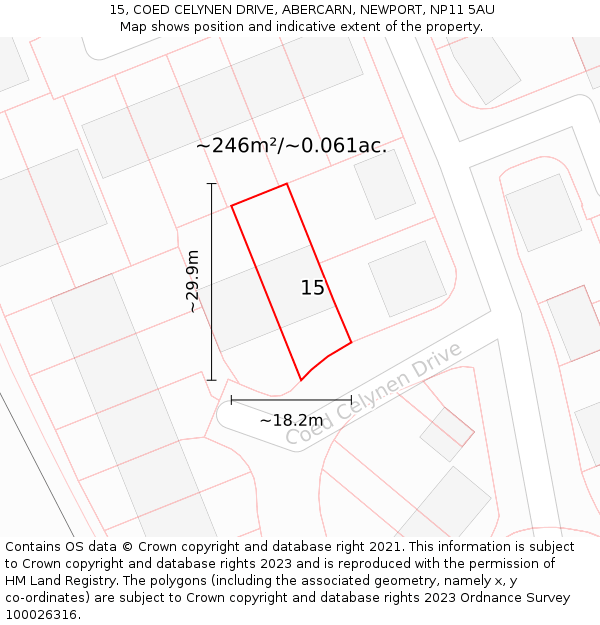 15, COED CELYNEN DRIVE, ABERCARN, NEWPORT, NP11 5AU: Plot and title map