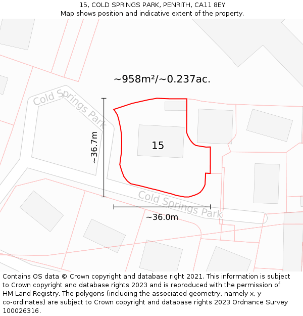 15, COLD SPRINGS PARK, PENRITH, CA11 8EY: Plot and title map