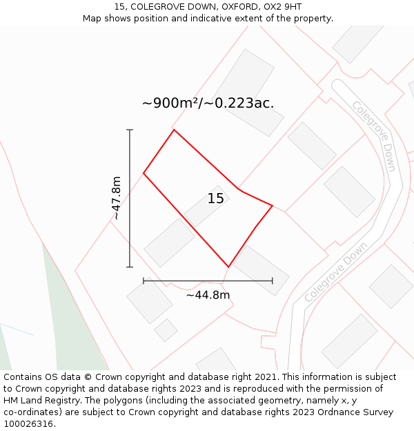 15, COLEGROVE DOWN, OXFORD, OX2 9HT: Plot and title map