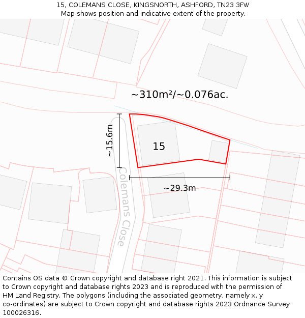 15, COLEMANS CLOSE, KINGSNORTH, ASHFORD, TN23 3FW: Plot and title map
