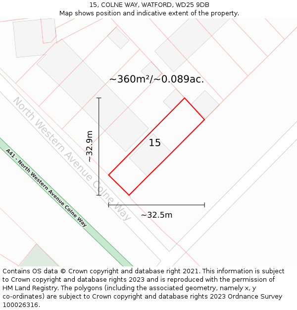 15, COLNE WAY, WATFORD, WD25 9DB: Plot and title map