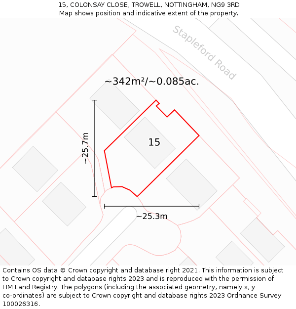 15, COLONSAY CLOSE, TROWELL, NOTTINGHAM, NG9 3RD: Plot and title map