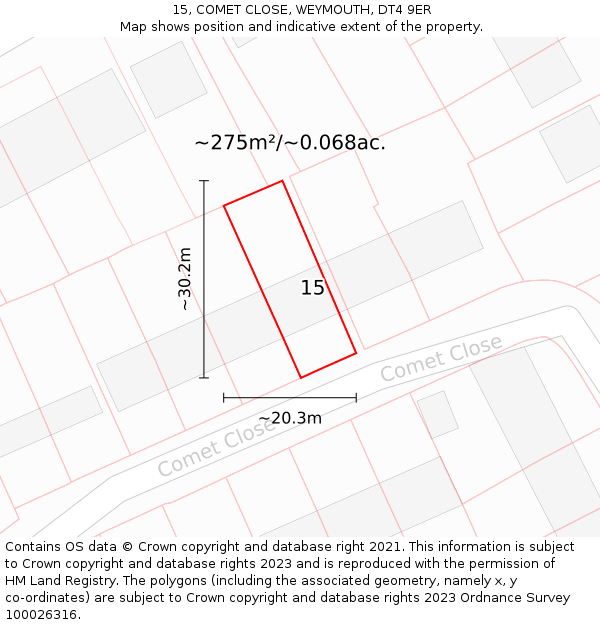 15, COMET CLOSE, WEYMOUTH, DT4 9ER: Plot and title map