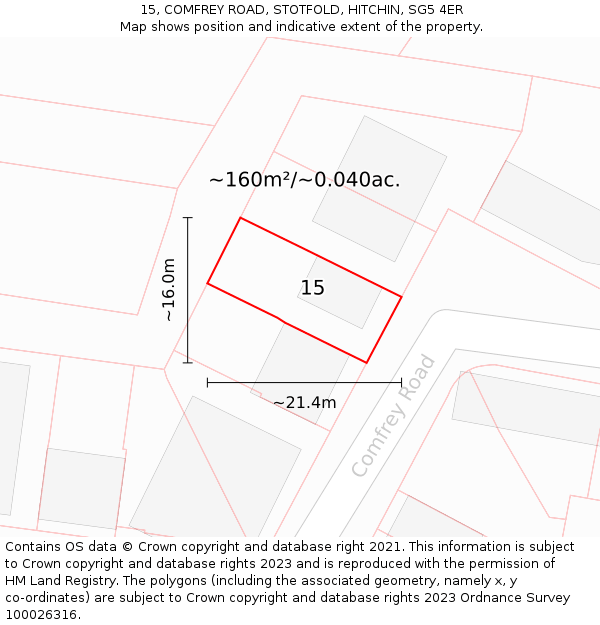 15, COMFREY ROAD, STOTFOLD, HITCHIN, SG5 4ER: Plot and title map