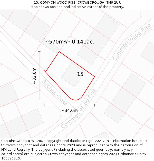 15, COMMON WOOD RISE, CROWBOROUGH, TN6 2UR: Plot and title map