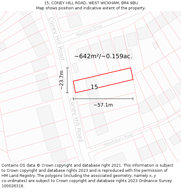 15, CONEY HILL ROAD, WEST WICKHAM, BR4 9BU: Plot and title map