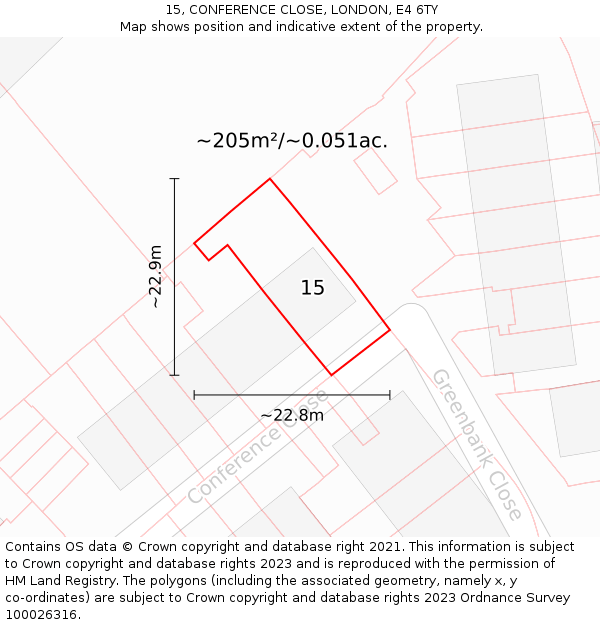 15, CONFERENCE CLOSE, LONDON, E4 6TY: Plot and title map