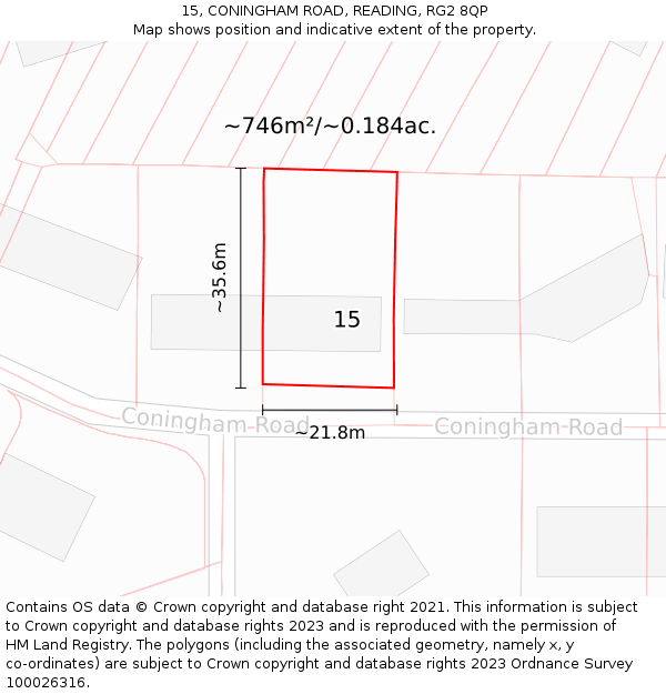 15, CONINGHAM ROAD, READING, RG2 8QP: Plot and title map