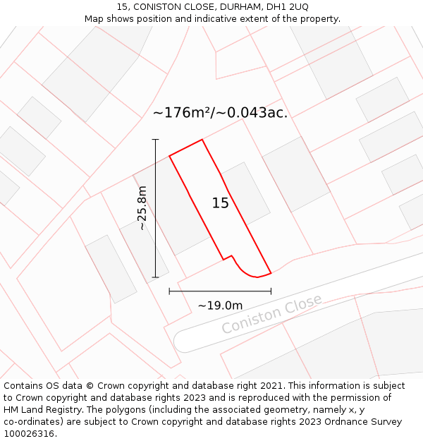 15, CONISTON CLOSE, DURHAM, DH1 2UQ: Plot and title map