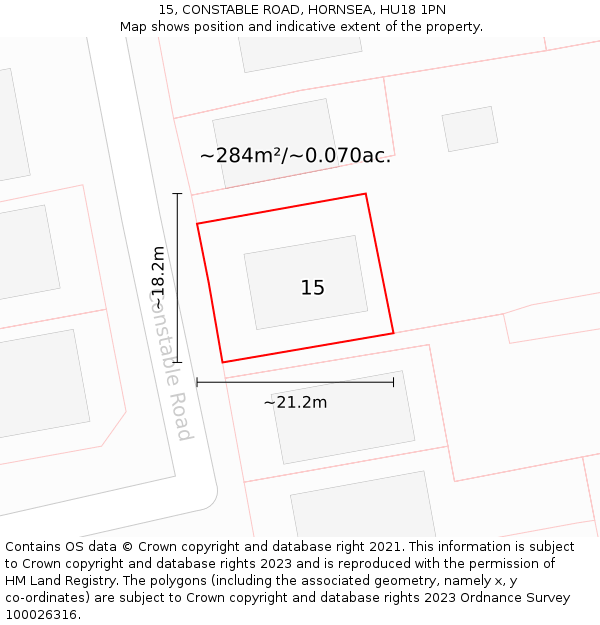 15, CONSTABLE ROAD, HORNSEA, HU18 1PN: Plot and title map