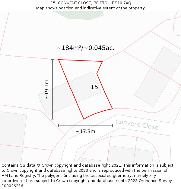 15, CONVENT CLOSE, BRISTOL, BS10 7XQ: Plot and title map