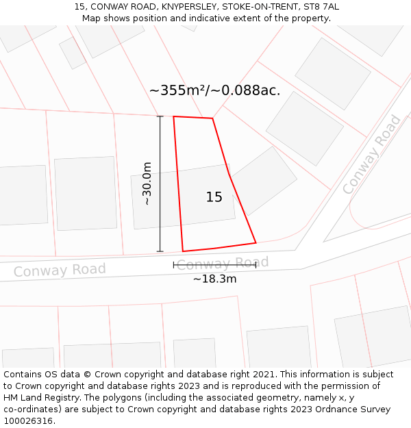 15, CONWAY ROAD, KNYPERSLEY, STOKE-ON-TRENT, ST8 7AL: Plot and title map