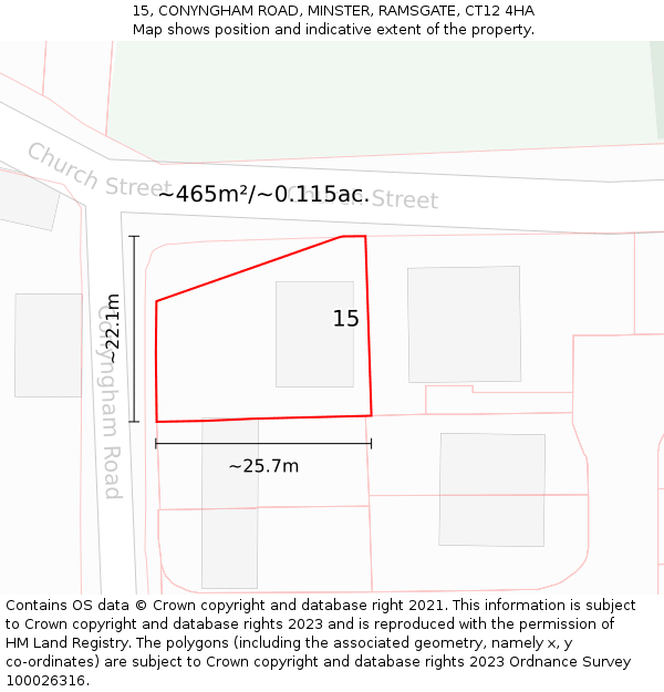 15, CONYNGHAM ROAD, MINSTER, RAMSGATE, CT12 4HA: Plot and title map