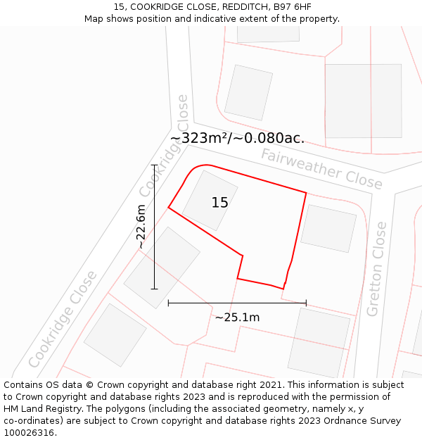 15, COOKRIDGE CLOSE, REDDITCH, B97 6HF: Plot and title map