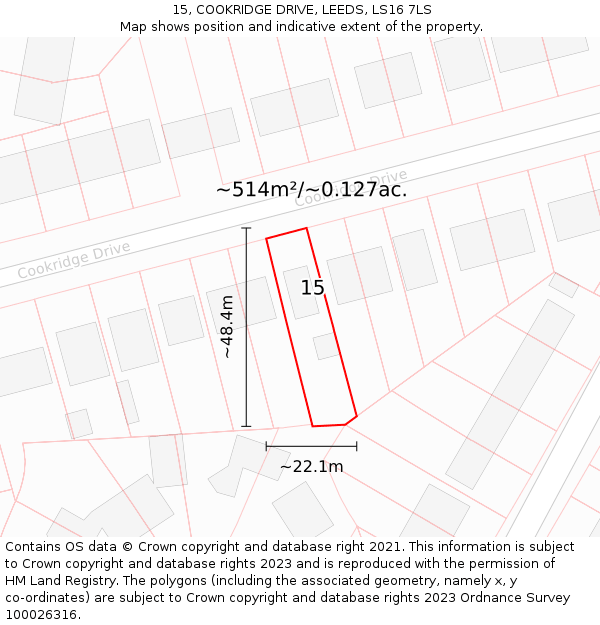 15, COOKRIDGE DRIVE, LEEDS, LS16 7LS: Plot and title map