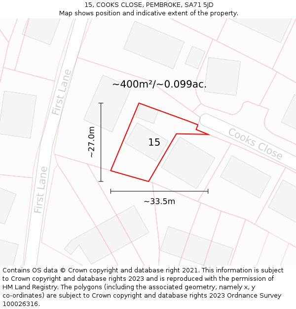 15, COOKS CLOSE, PEMBROKE, SA71 5JD: Plot and title map