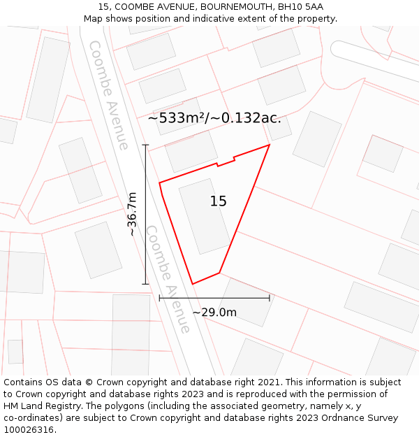 15, COOMBE AVENUE, BOURNEMOUTH, BH10 5AA: Plot and title map