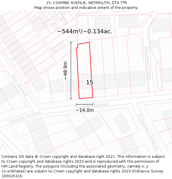 15, COOMBE AVENUE, WEYMOUTH, DT4 7TR: Plot and title map