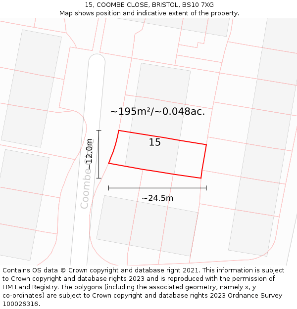 15, COOMBE CLOSE, BRISTOL, BS10 7XG: Plot and title map