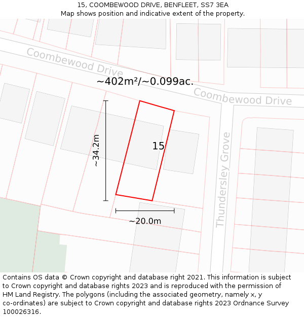 15, COOMBEWOOD DRIVE, BENFLEET, SS7 3EA: Plot and title map