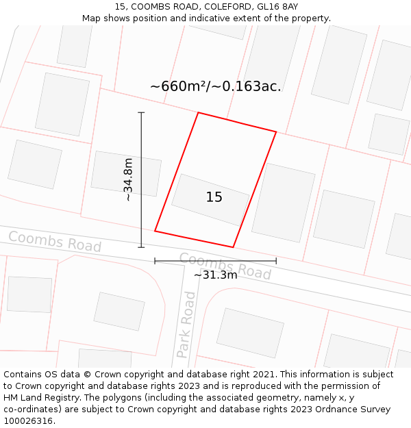 15, COOMBS ROAD, COLEFORD, GL16 8AY: Plot and title map